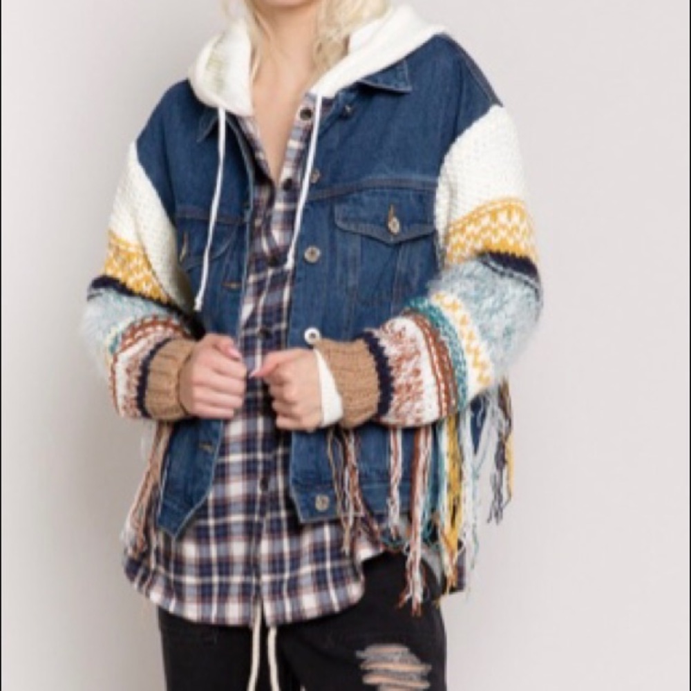 POL-KNIT SLEVES JEAN JACKETS
